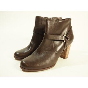 Cole Haan Dark Brown Leather Round Toe Chunky Heel Zipper Ankle Boots, Size 6 US